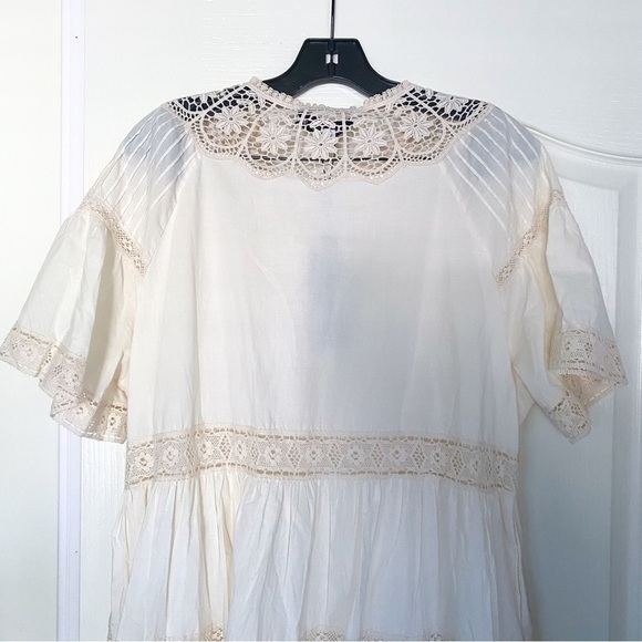 Hunter Bell Dress Newton Lace Pintucked Buttoned Tiered Mini Cream M NWT - Picture 7 of 9
